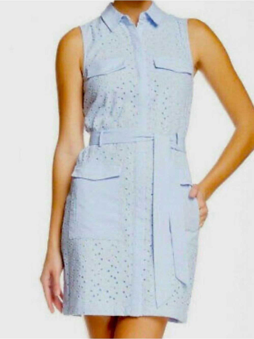 Cece Cynthia Steffe Shea blue eyelet sleeveless button dress size 8